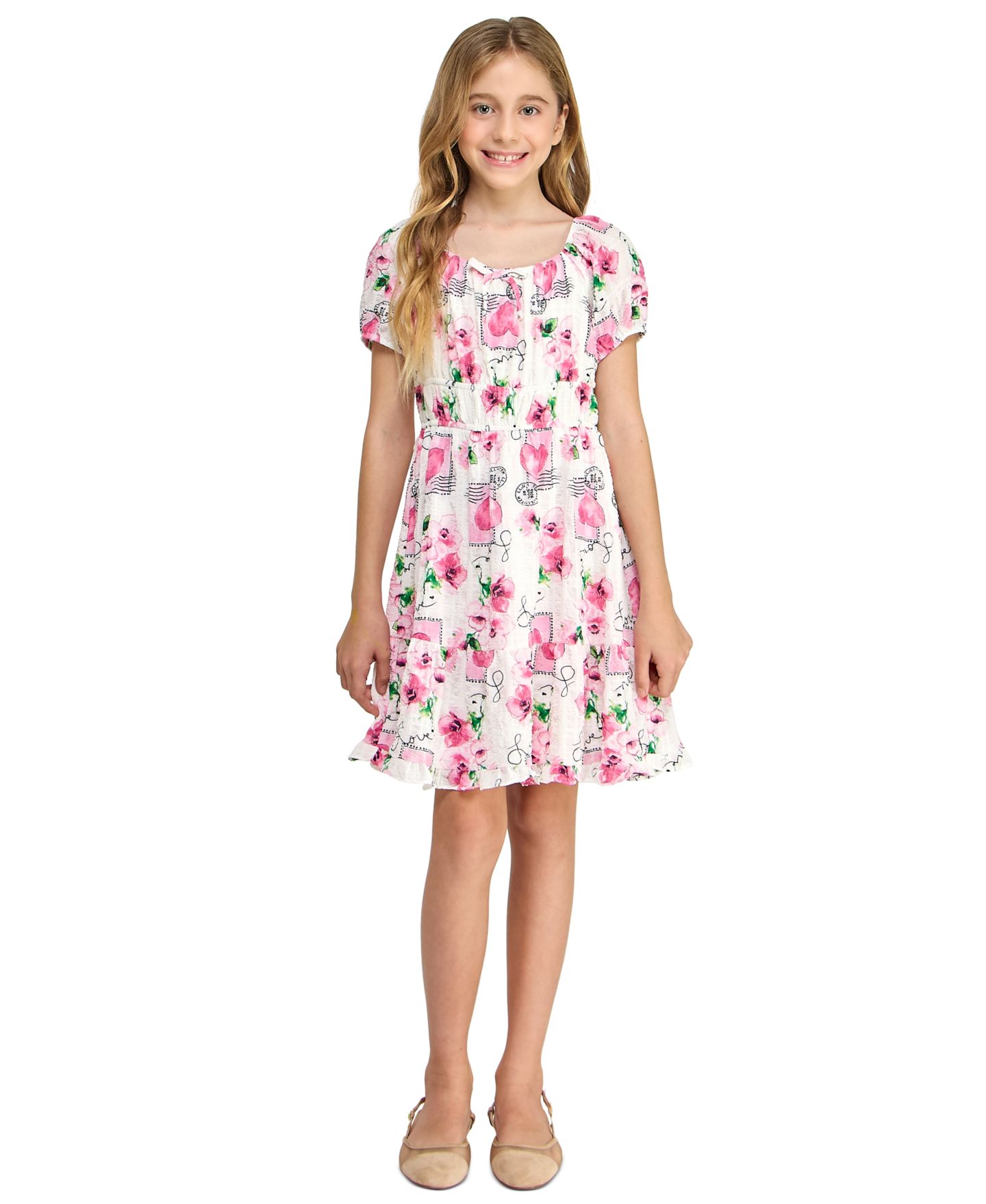 Платье As U Wish Floral Print Dress для девочек, цвет: Белый / Розовый — фото 1
