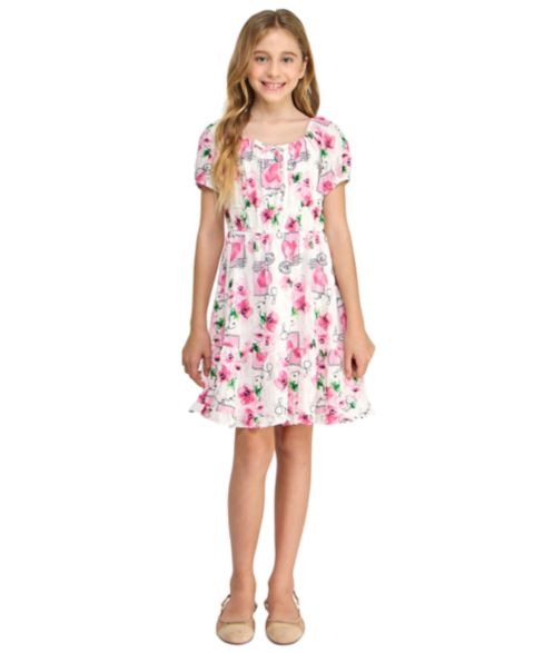 Платье As U Wish Floral Print Dress для девочек, цвет: Белый / Розовый