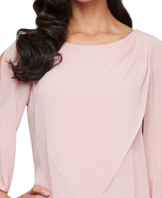 Petite Boat Neck Shirt Overlay Sheath Dress