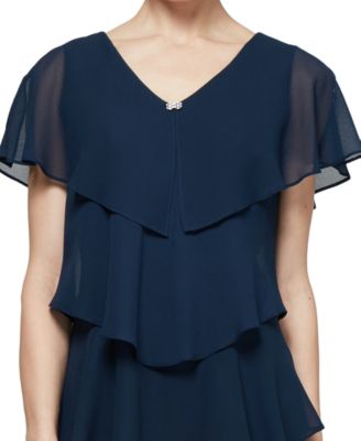 Petite Tiered Rhinestone Capelet Dress