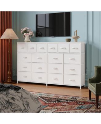 18 Drawer Long Dresser with Fabric Drawers, Sturdy Metal Frame, PU Handles, Spacious Storage Cabinet for Bedroom, Living Room, or Entryway