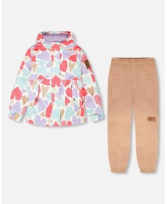 Big Girls Two-Piece Mid-Season Outerwear Set White Heart Print