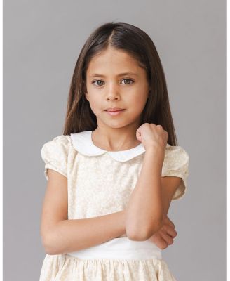 Toddler Girls Short Sleeve Linen Dress with Peter Pan Collar