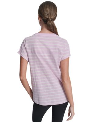 Women's Embroidered Crewneck Logo Roll-Sleeve Top