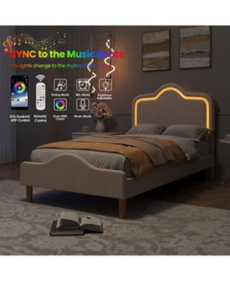 Twin XL Velvet Bed Frame with LED Headboard & Footboard, Princess Platform for Kids