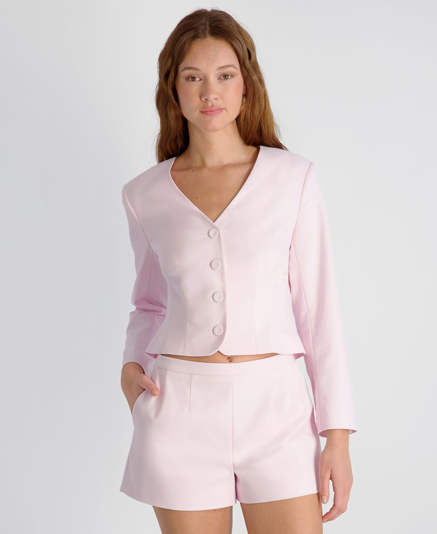 Женская куртка French Connection Halsey V-Neck Twill Cropped Fitted, цвет: Розовый — фото 1