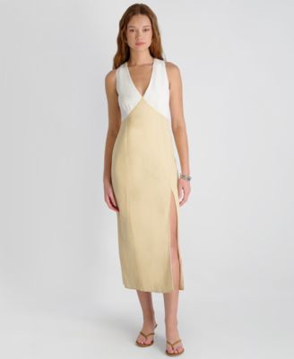 Women's Cooper Linen Contrast V-Neck Midi Dress