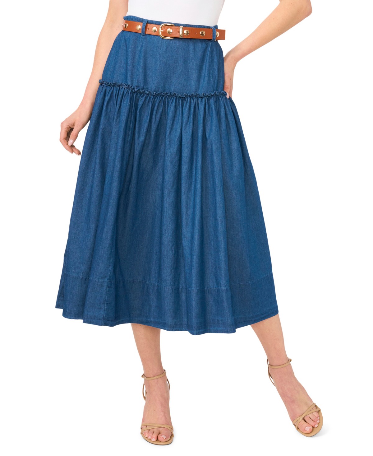 Женские юбки CeCe Women's Belted Denim Midi Skirt — фото 1