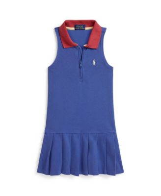 Girls' 2T-6X Pleated Mesh Quarter-Zip Polo Dress