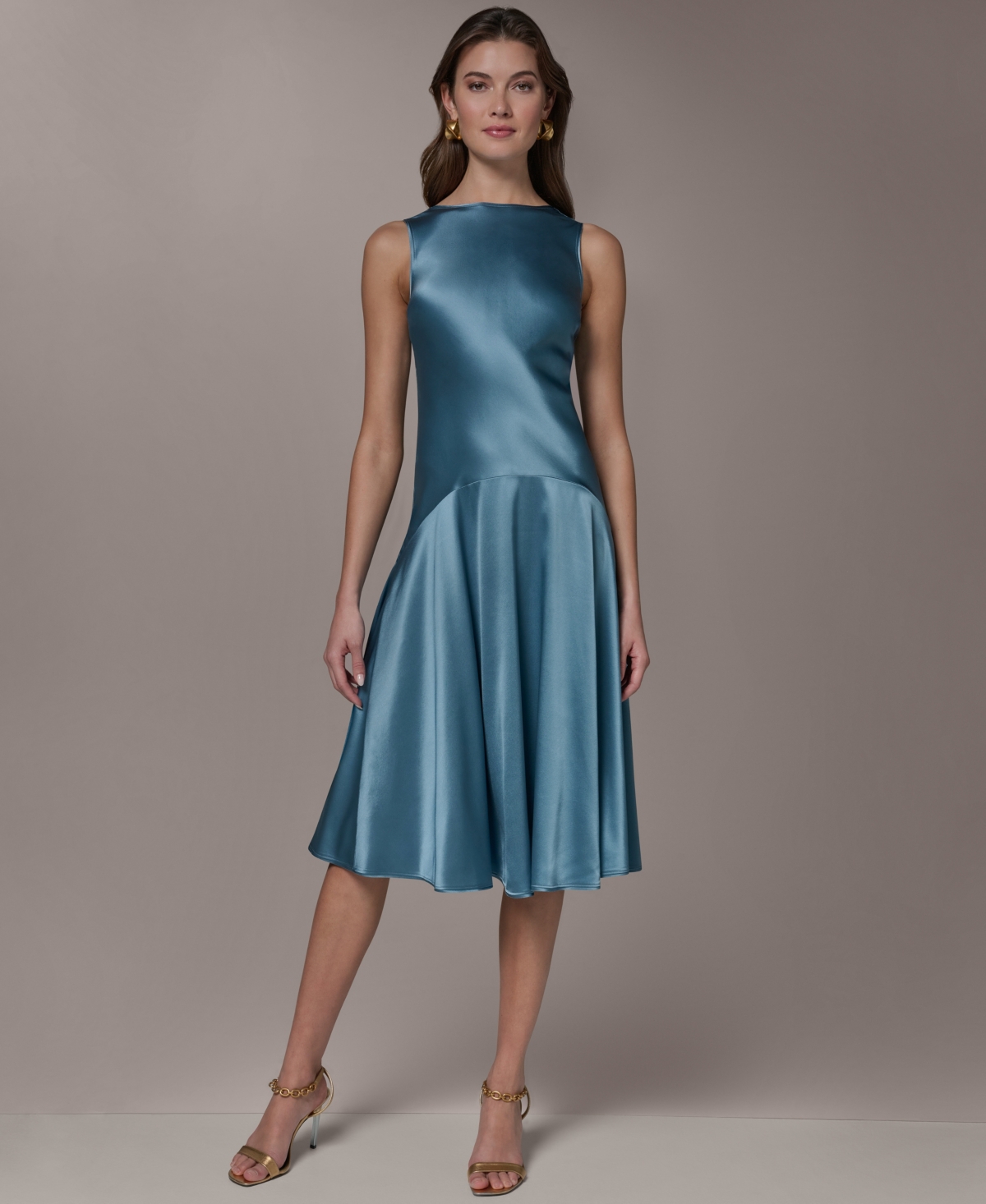 Donna Karan New York Women's Sleeveless Boat Neck Midi Dress