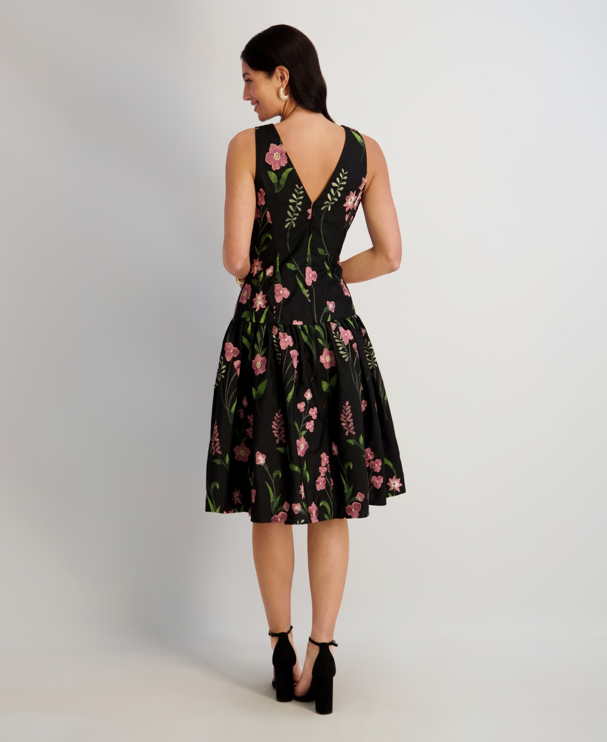 kensie Women's Embroidered V-Neck Dress