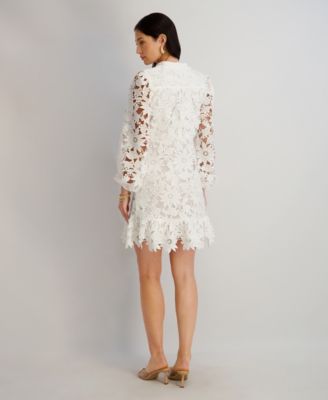 Women's Heavy Floral-Lace Long-Sleeve Mini Dress