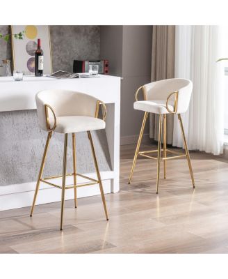 26 Inch Bar Stools Set of 2, with Golden Chrome Footrest and Base Velvet Counter Height Bar Stools Kitchen Island Counter Stool