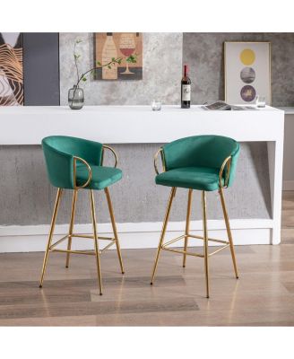 26 Inch Bar Stools Set of 2, with Golden Chrome Footrest and Base Velvet Counter Height Bar Stools Kitchen Island Counter Stool