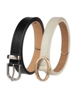 Center-Bar and Metal Loop Buckles 2-Pack Skinny Belt Set