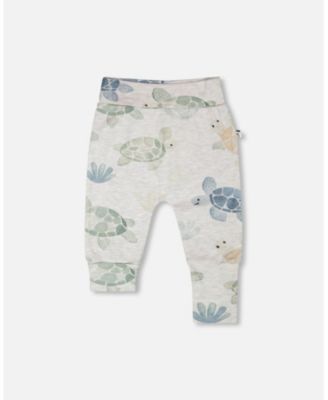 Baby Boys Cotton Jersey Evolutive Pants Grey Mix Turtle Print