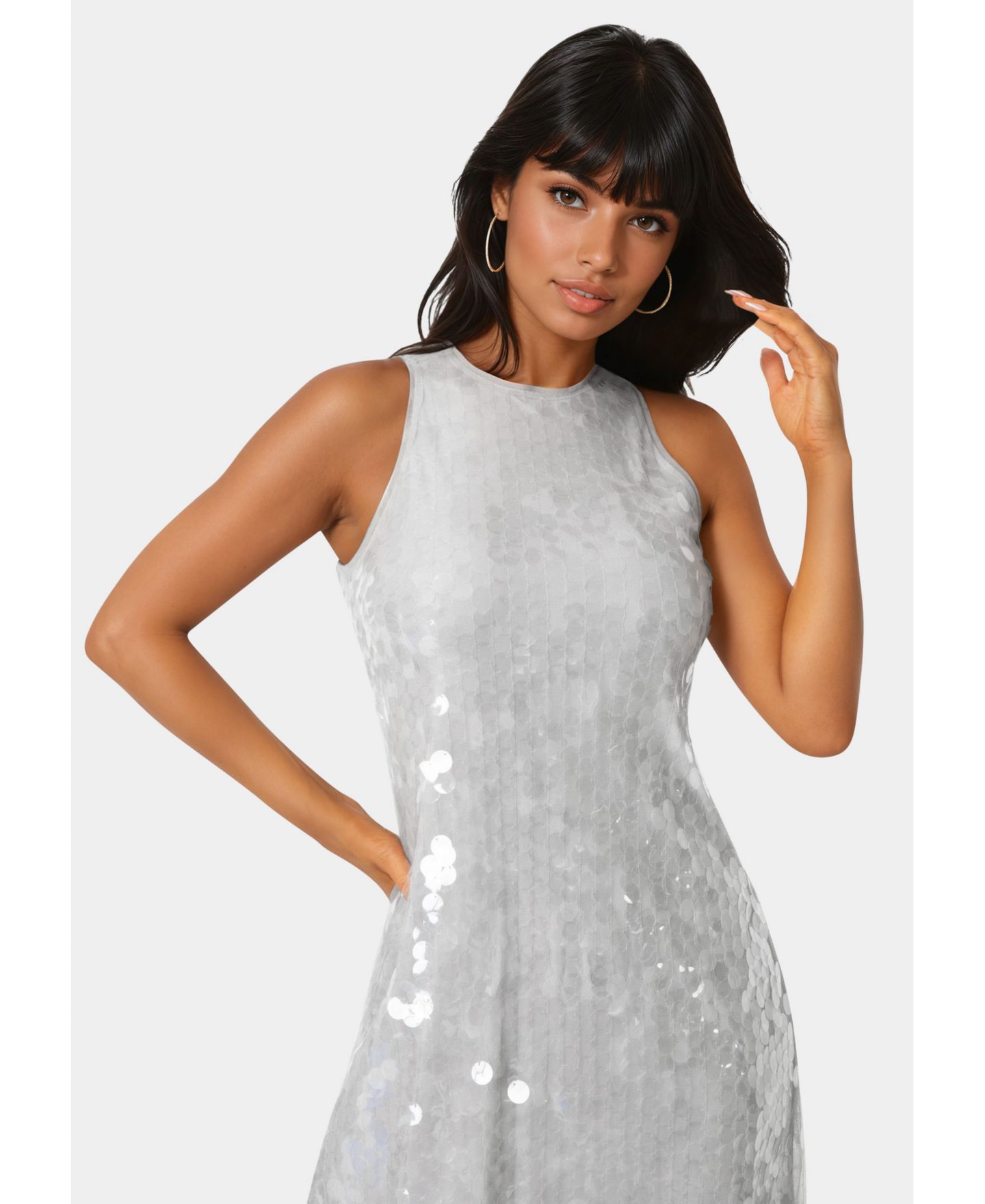 Женское платье Bebe Clear Sequin, цвет: Серебряный — фото 4