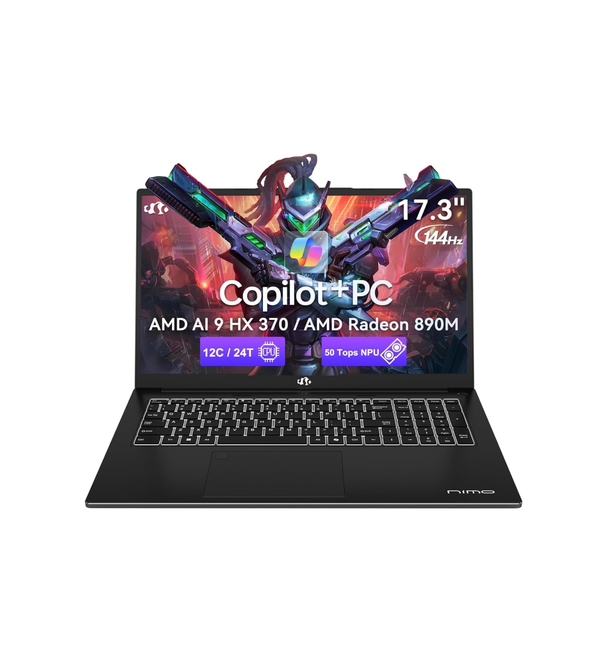 Nimo 17.3" Ai Laptop, Amd Ryzen 9 Hx 370(50 Tops Npu), Radeon 890M, 32GB Ram 1TB Ssd, DDR5, 144Hz, Pd 100W Usb-c 4.0,