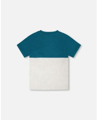 Big Boys ganic Cotton Colorblock Jersey T-Shirt with Chest Pocket Heather Grey