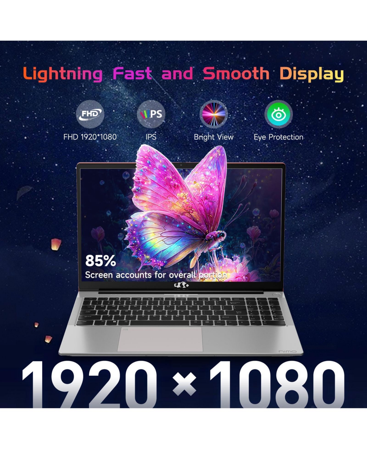 Nimo 15.6" Laptop Intel Pentium Processor N100 16GB Ram 512GB Ssd 3.4GHz Backlit Keyboard- Fingerprint WiFi 6 Win 11