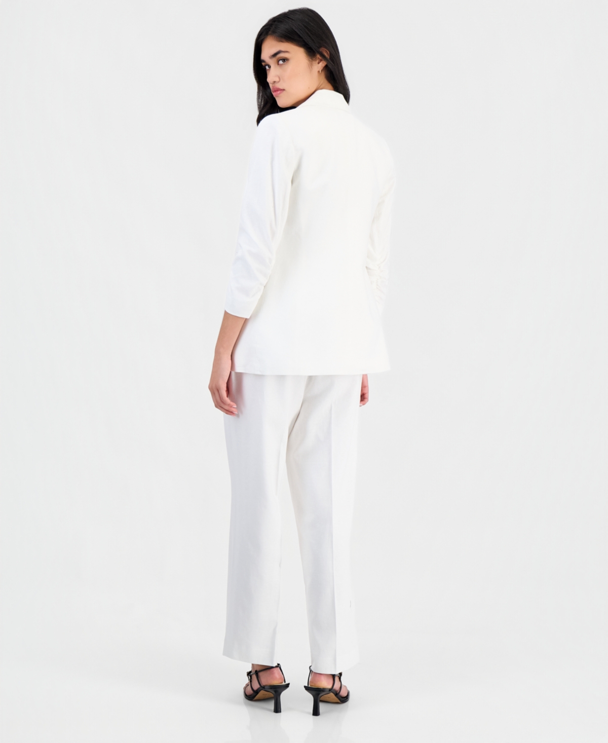 Bar Iii Women's Ruched-Sleeve Open-Front Linen Blazer, Exclusively at Macy's