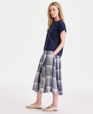 Women's Pull On Check-Print Midi Skirt