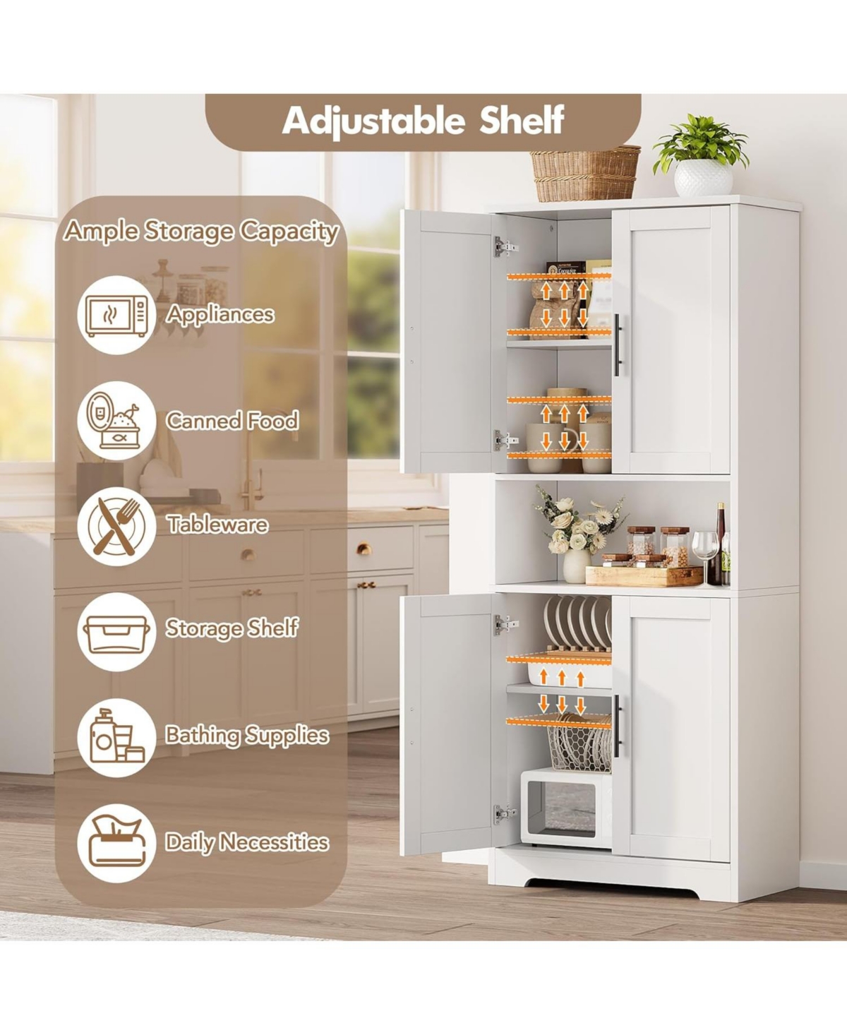 gaomon Pantry Cabinet,70" Tall Kitchen Pantry Cabinet with Doors and Adjustable Shelves, Freestanding Cupboard, Tall Storage Cabinet for Bathroom