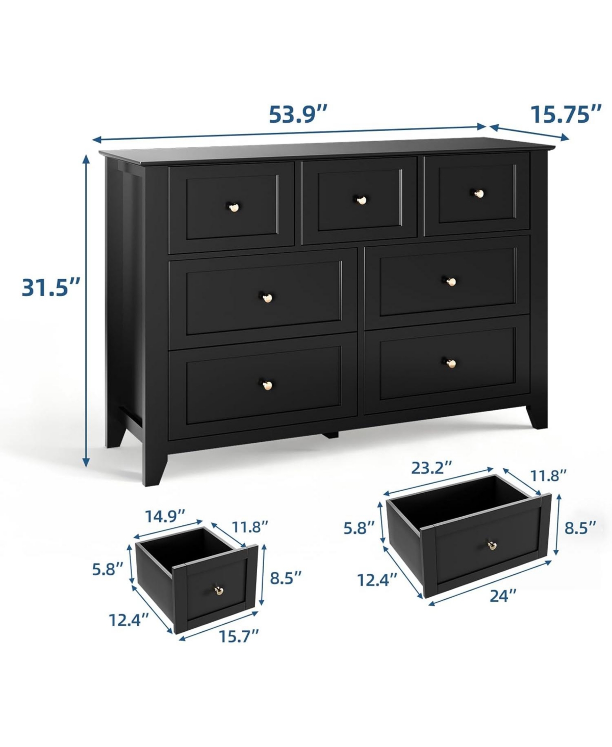 gaomon 7 Drawer Dresser, Modern Wood Chest with Gold Handles and Large Storage for Bedroom or Hallway