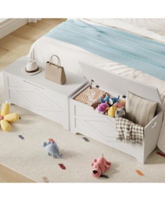 39.4" Wooden Storage Chest, Storage Bench with Safety Hinges for Entryway & Living Room