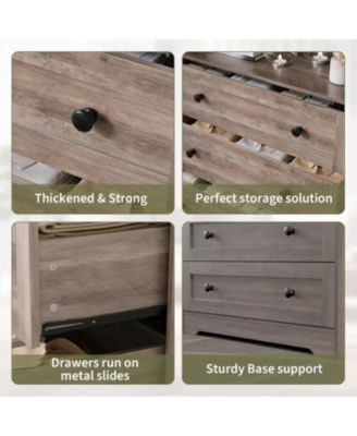 4-Drawer Wooden Dresser with LED Lights & Charging Station, Modern Nightstand Chest for Bedroom