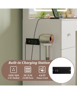 Vanity Desk and Stool Set with Lighted Mirror, Makeup Dressing Table