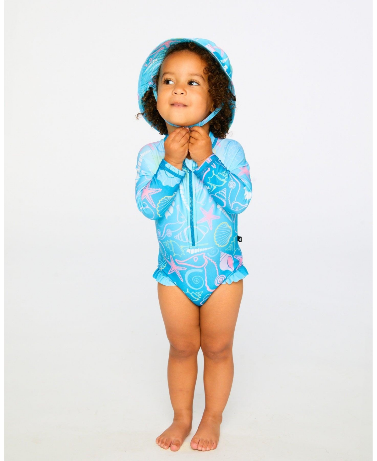 Deux par Deux Baby Girls One-Piece Long Sleeve Rashguard Blue Shell Print