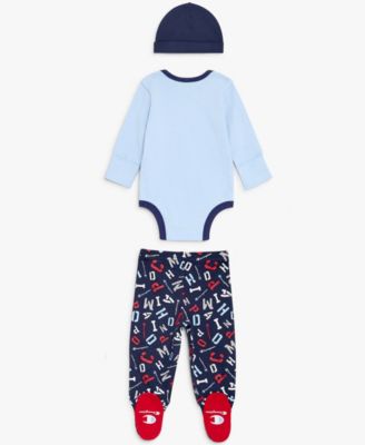 Baby Boys' Round Neck Long-Sleeve Bodysuit Pants & Hat, 3-Piece Set