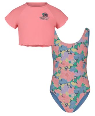 Girls' 8-16 Scoop Neck Top & Floral One-Piece Swimsuit, 2-Piece Set