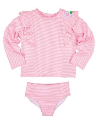 Big Girls Stripe Seersucker Rashguard Swimsuit with Flower