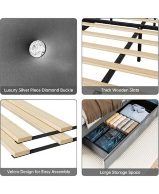 Full Upholstered Platform Bed Frame with Trundle & 4 Storage Drawers