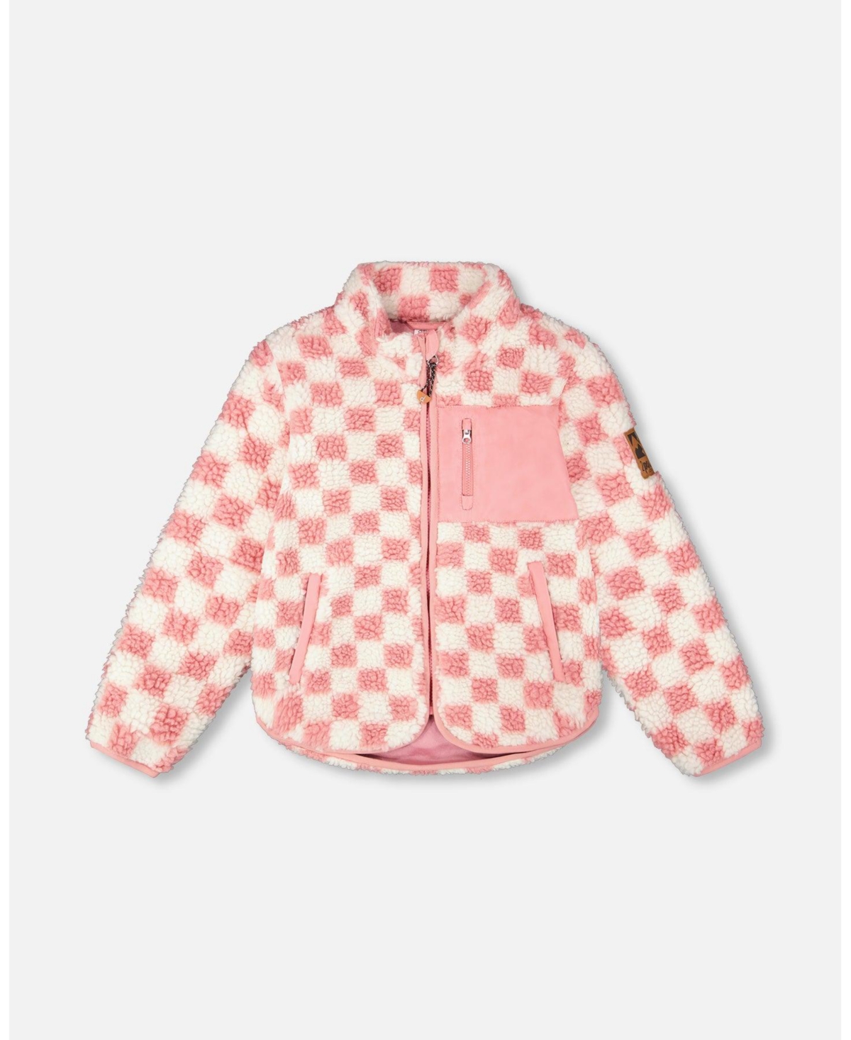 Deux par Girls Sherpa Jacket Pink Checkerboard