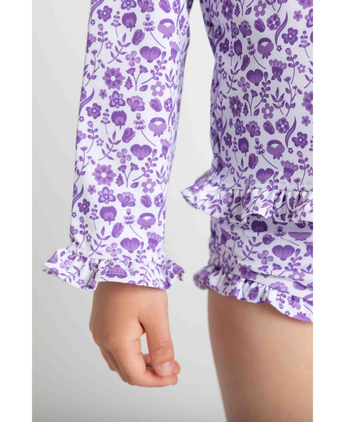 Florence Eiseman Little Girls Floral Print Rashguard Swimsuit with Ruffles