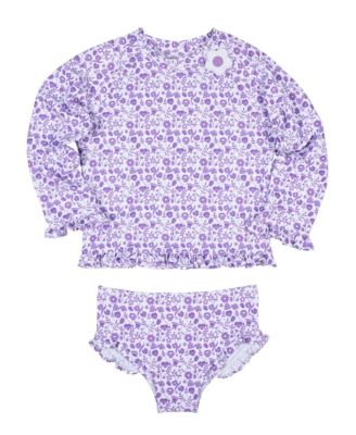 Big Girls Floral Print Rashguard Swimsuit with Ruffles