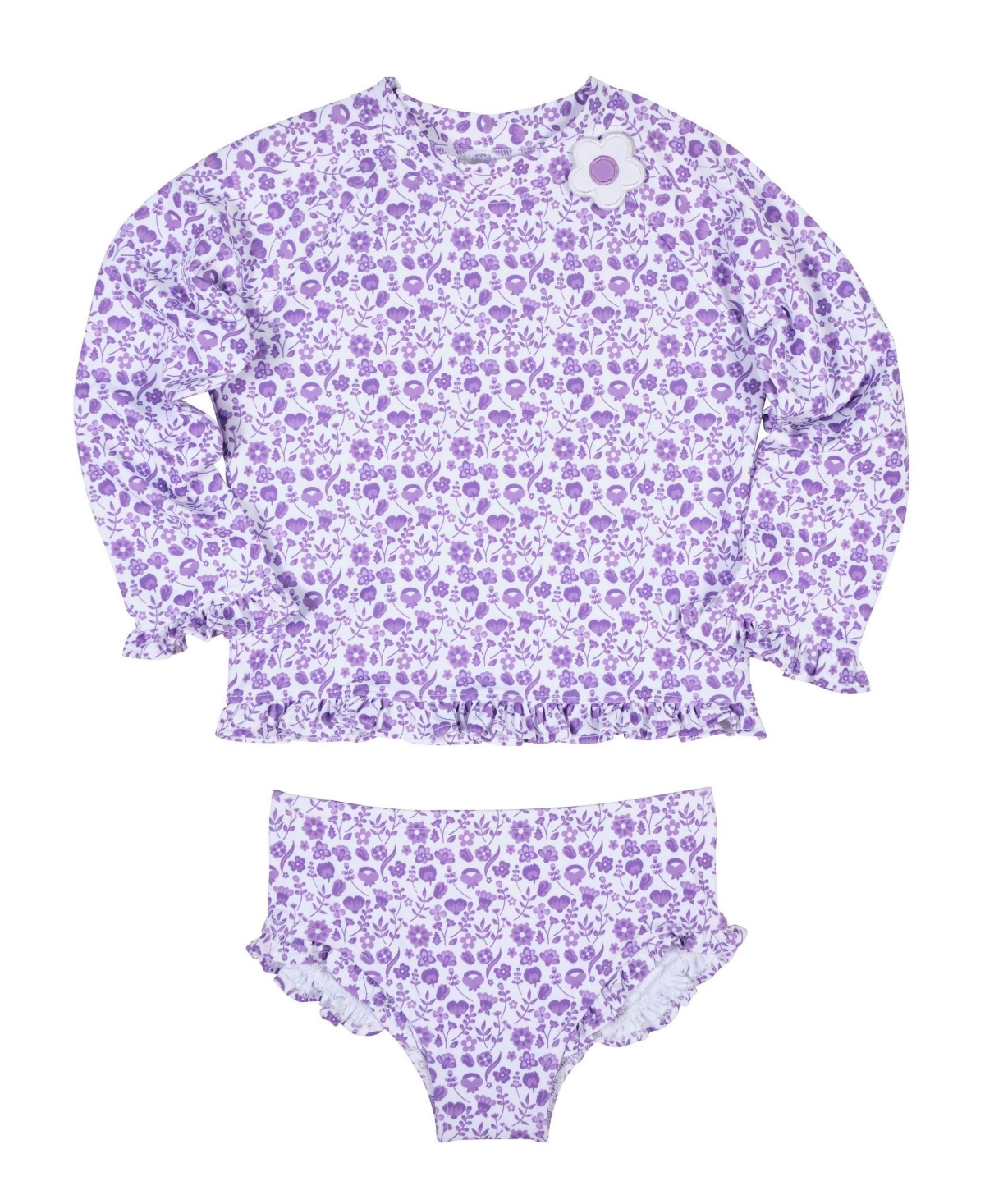 Florence Eiseman Big Girls Floral Print Rashguard Swimsuit with Ruffles