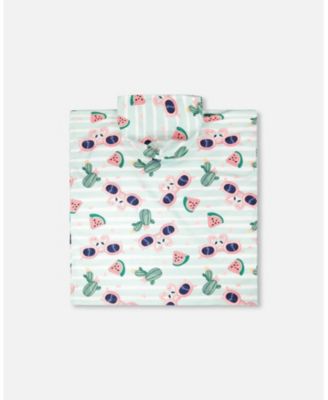 Girl Hooded Beach Towel Blue Flamingo and Cactus Print - Toddler|Child