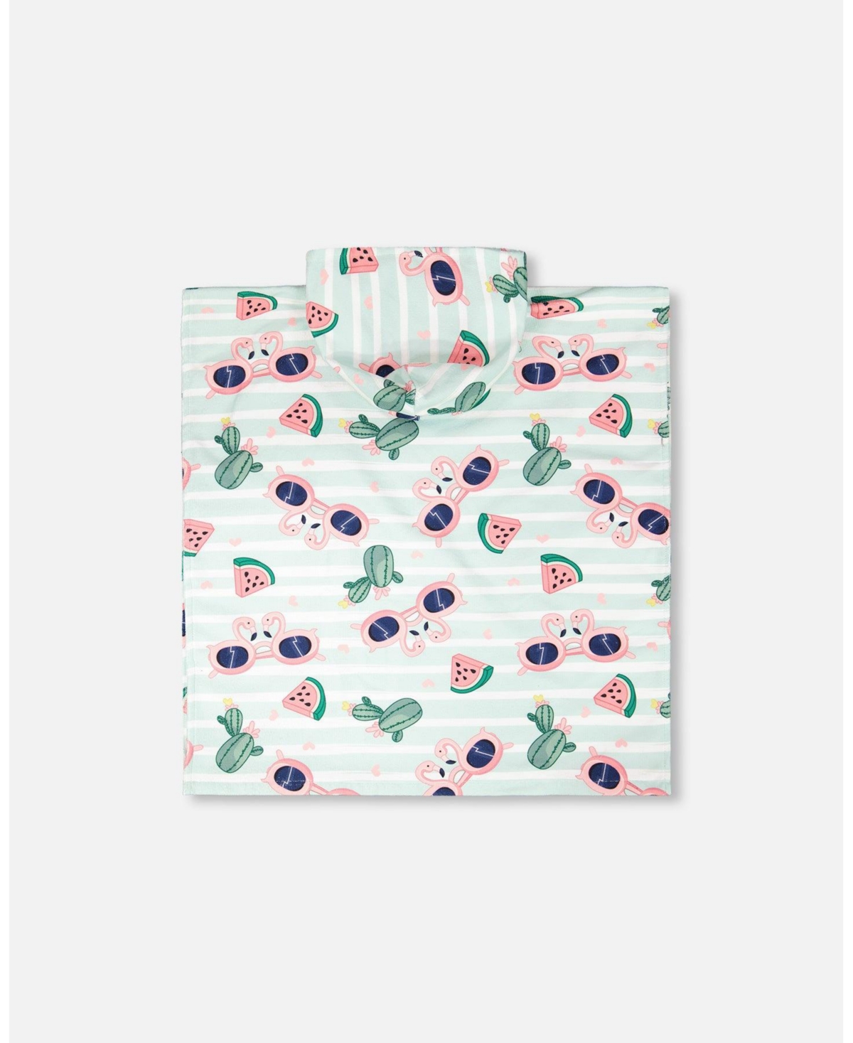 Deux par Deux Girl Hooded Beach Towel Blue Flamingo and Cactus Print - Toddler|Child