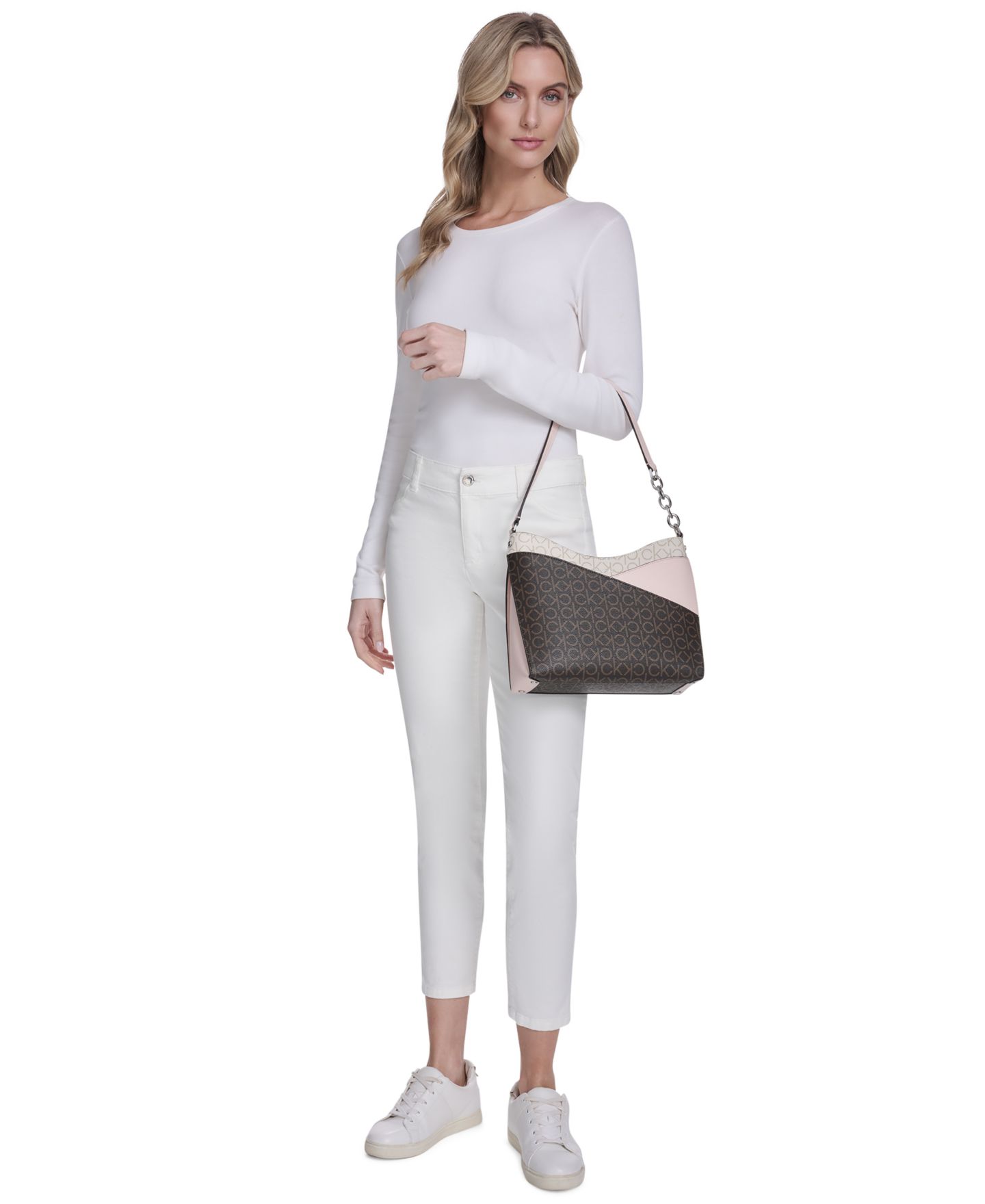 Женская сумка Calvin Klein Nova Chain Mixed Signature Top Zipper Shoulder, цвет: Хаки / Розовый — фото 7