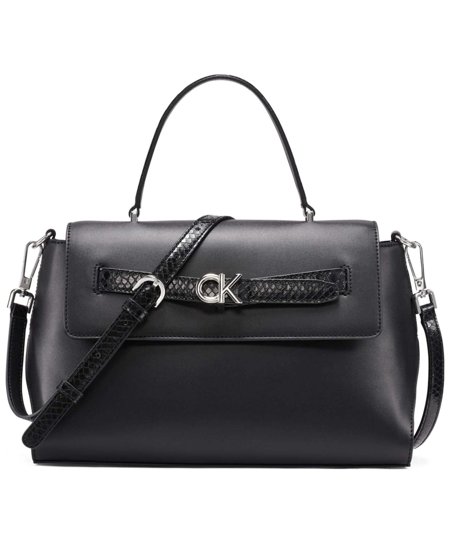 Женская сумка Calvin Klein Annalise Top Handle Belted Satchel, цвет: Чёрный / Серебряный — фото 1