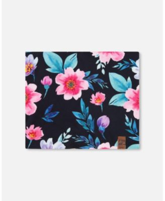 Girl Stretch Jersey Neck Tube Black Printed Flowers - Toddler|Child