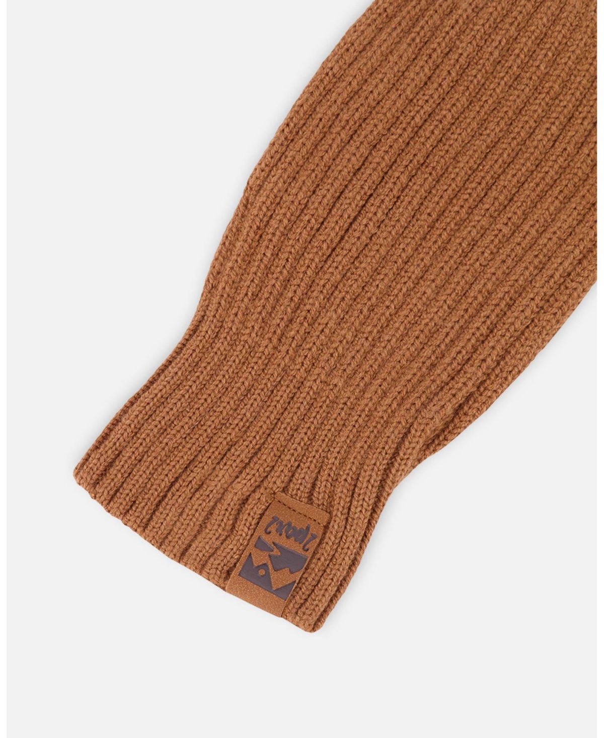Deux par Kids Unisex Ribbed Knit Brown Mittens