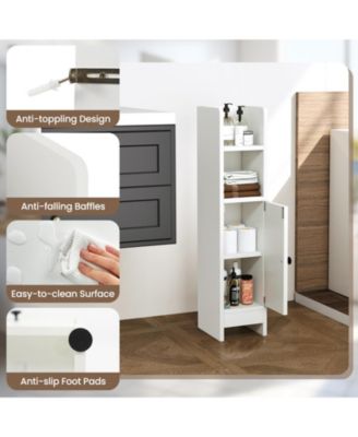 Space-Saving Corner Bathroom Slim Cabinet with Door and Adjustable Shelf