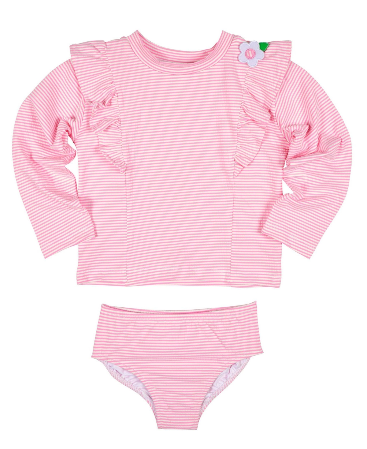 Florence Eiseman Little Girls Stripe Seersucker Rashguard Swimsuit with Flower