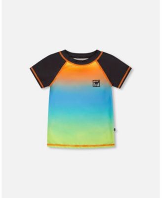 Boy Short Sleeve Rashguard Orange Blue and Green Gradient - Toddler|Child