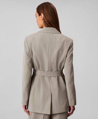 Women's Casual Twill Collared Belted Blazer